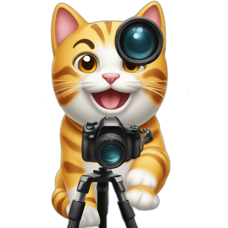 Happy cat with tripod and camera emoji