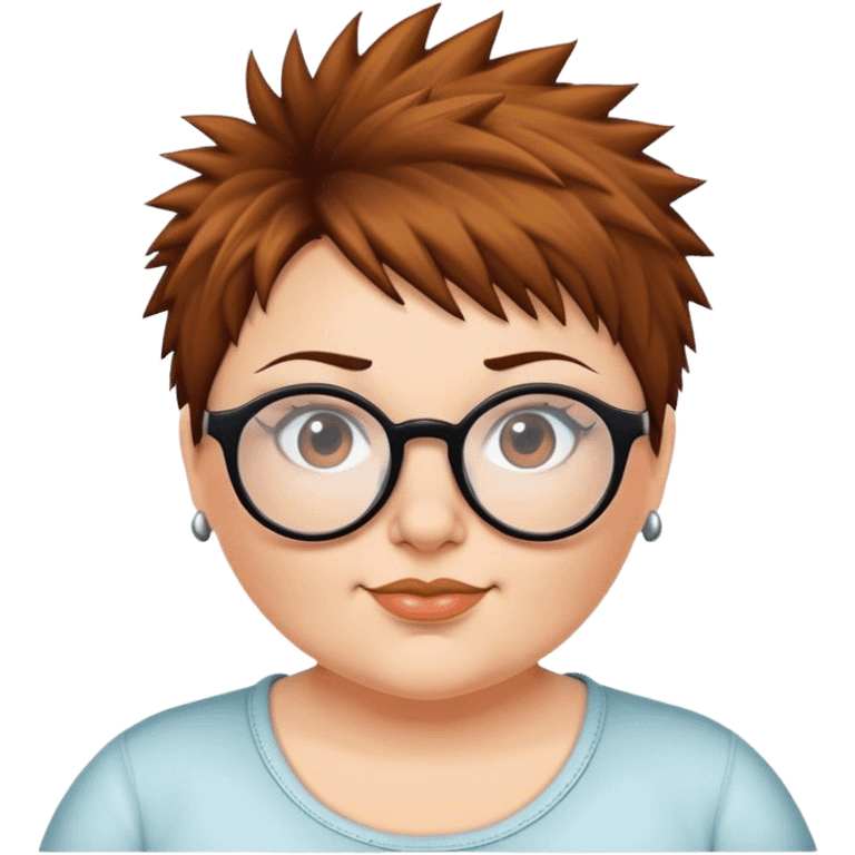  plus size white women round nose with short  brown shaggy spiked hair wearing glasses emoji