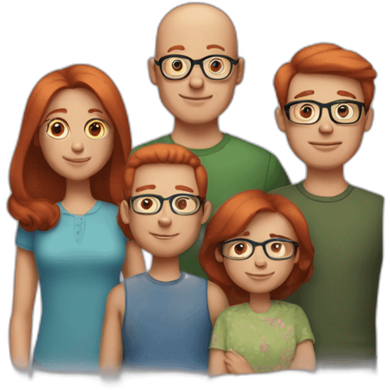 their family consists of 3 people - a mother with red hair, a father with brown hair on the sides and a small bald spot in the center, a 12-year-old boy with brown hair in glasses emoji