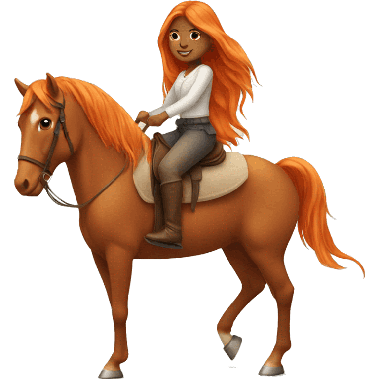 Tan girl with long orange hair riding a horse emoji