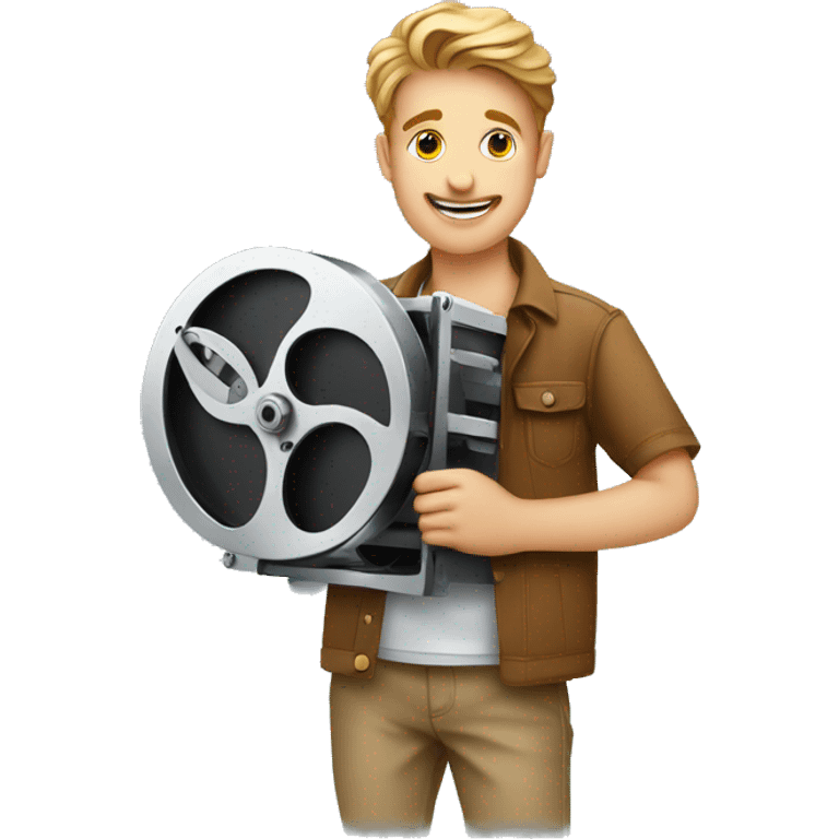 young film director holding a movie film cutter emoji