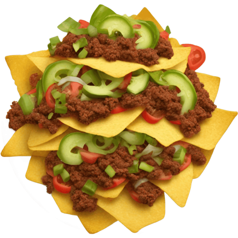 Nachos with beef, lettuce, tomatoes, jalapeños emoji