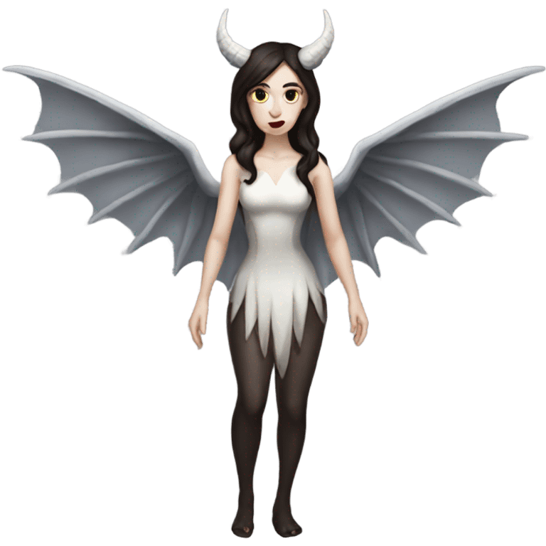 brunette demon woman with pale skin and wings full body emoji