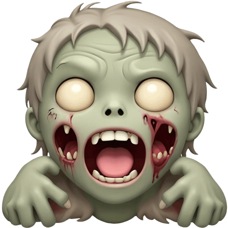 Cinematic Cute Yawning Zombie Portrait Emoji, with a delightfully quirky, slightly disheveled face in muted ashen tones, head tilted back in a big, funny yawn that reveals quirky stitches and playful gaps, simplified yet irresistibly charming, highly detailed with a soft, eerie glowing outline capturing the sleepy, offbeat vibe of a zombie taking a nap! emoji