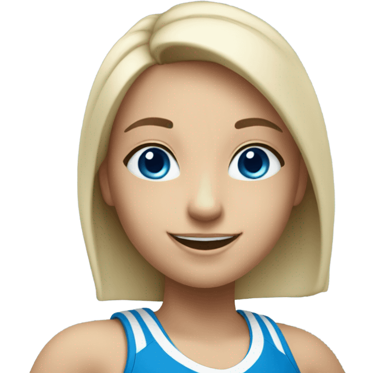 smiling girl blue eyes in sportswear selfie emoji