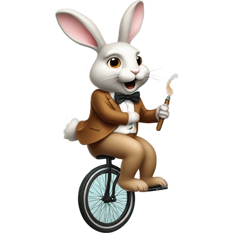 Bunny rabbit riding a unicycle smoking a cigar emoji