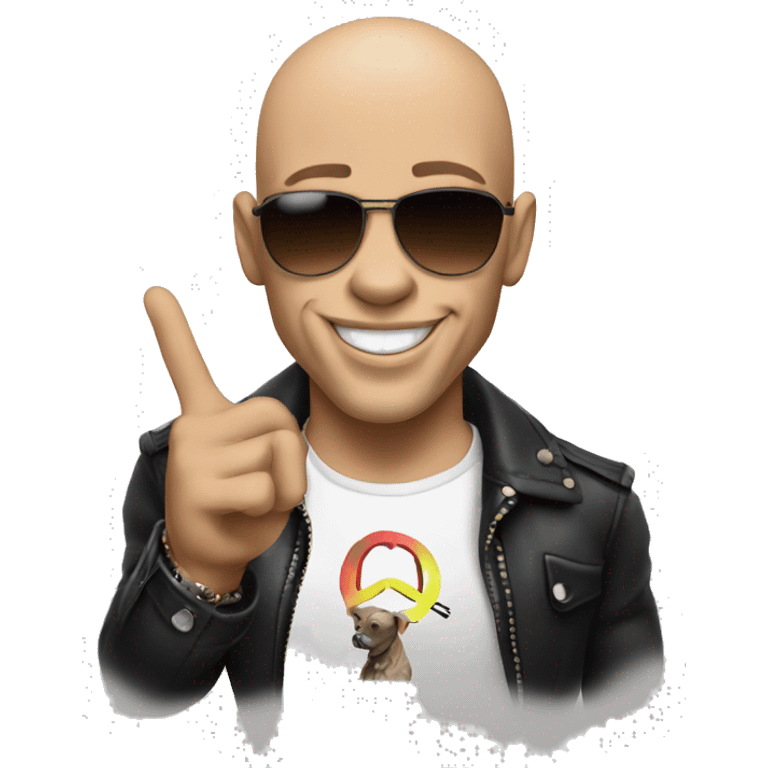 The singer pitbull making a Peace Sign emoji