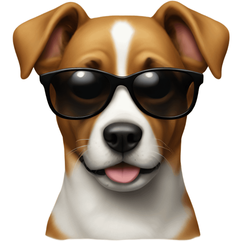 a dog with Sunglasses, this dog is black and it is big and beautiful  emoji