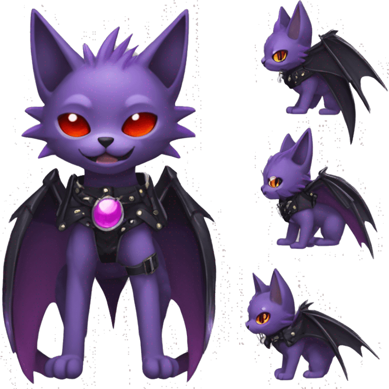 cool edgy black punk red Purple ethereal fantasy nargacuga-bat-cat-Fakemon spiked collar harness full body emoji