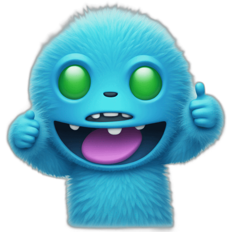 Blue fuzzy alien showing thumbs up emoji