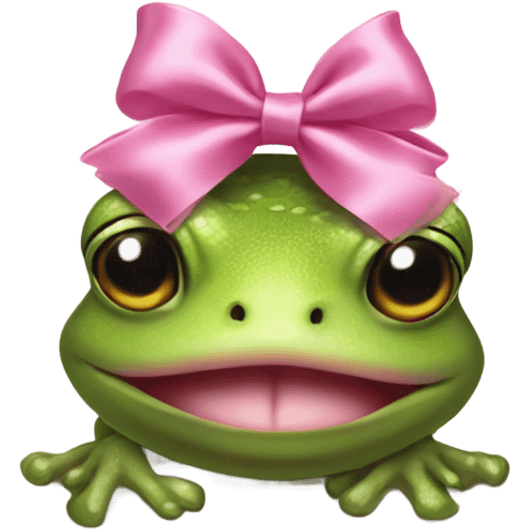 Frog  with pink satin bow on his head holding a small teddybear in his hands emoji