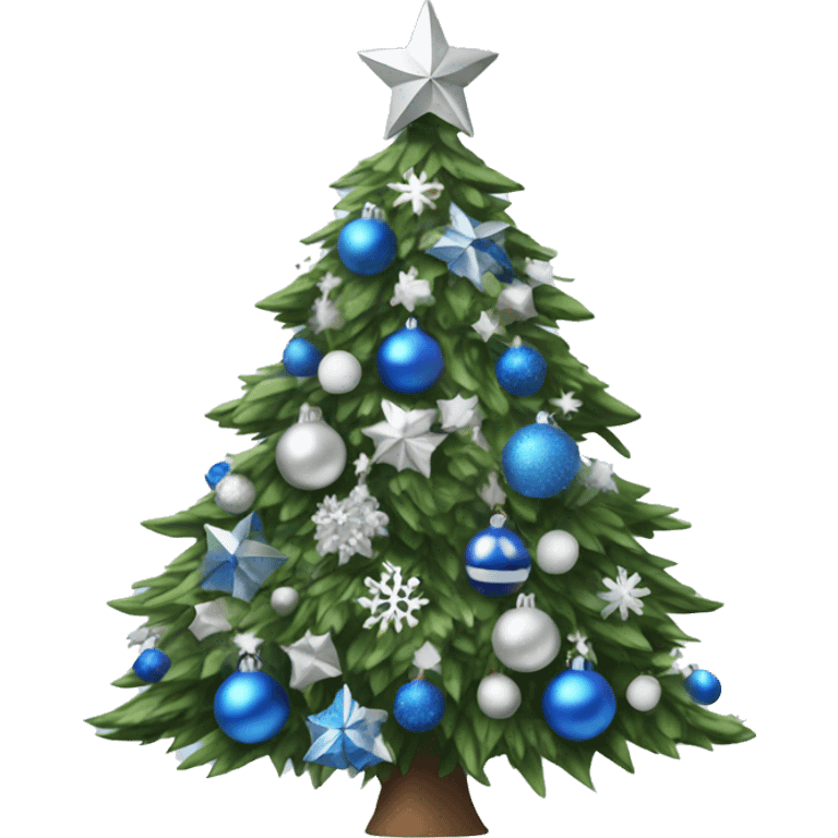 Christmas tree with blue, silver and white decorations emoji