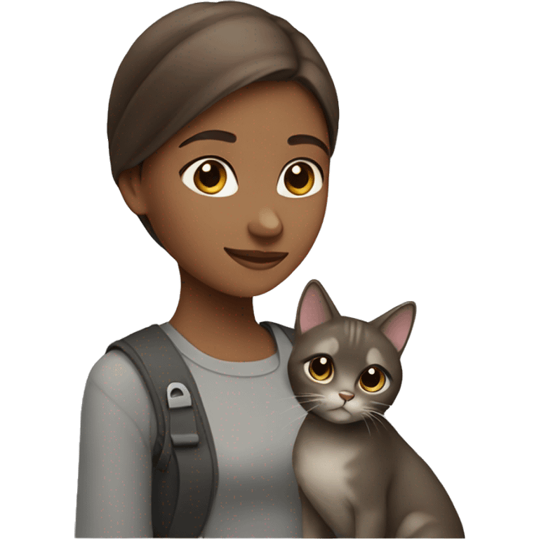 Girl with brown with a grey cat emoji