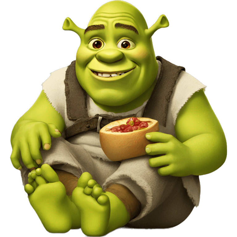 Shrek eating his toes emoji