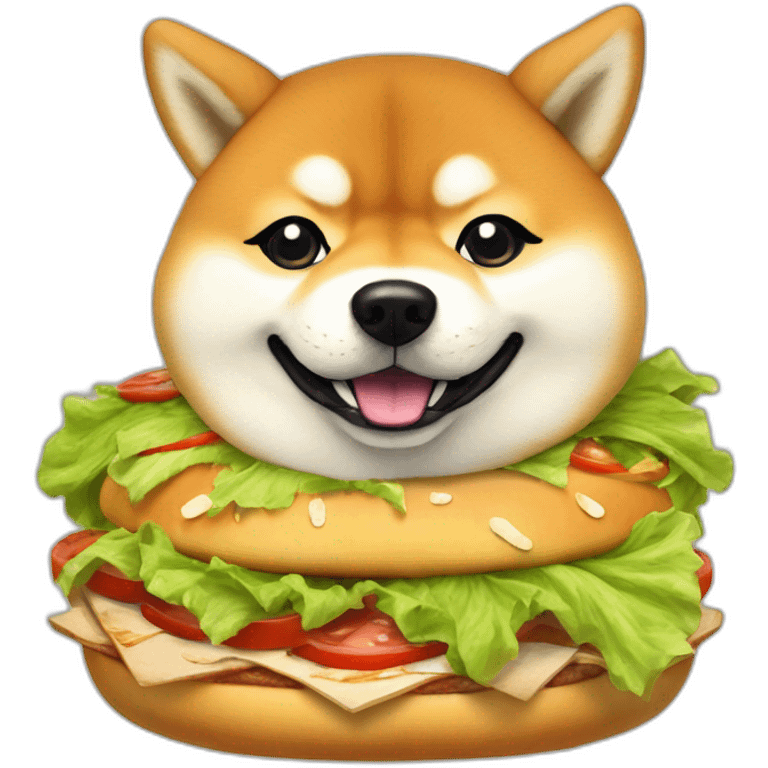 a fortune-telling shiba inu reading your fate in a giant hamburger, digital art emoji