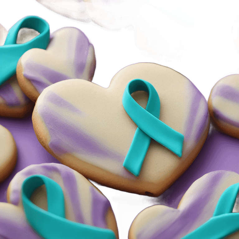 Purple teal Suicide awareness ribbon on heart cookie emoji