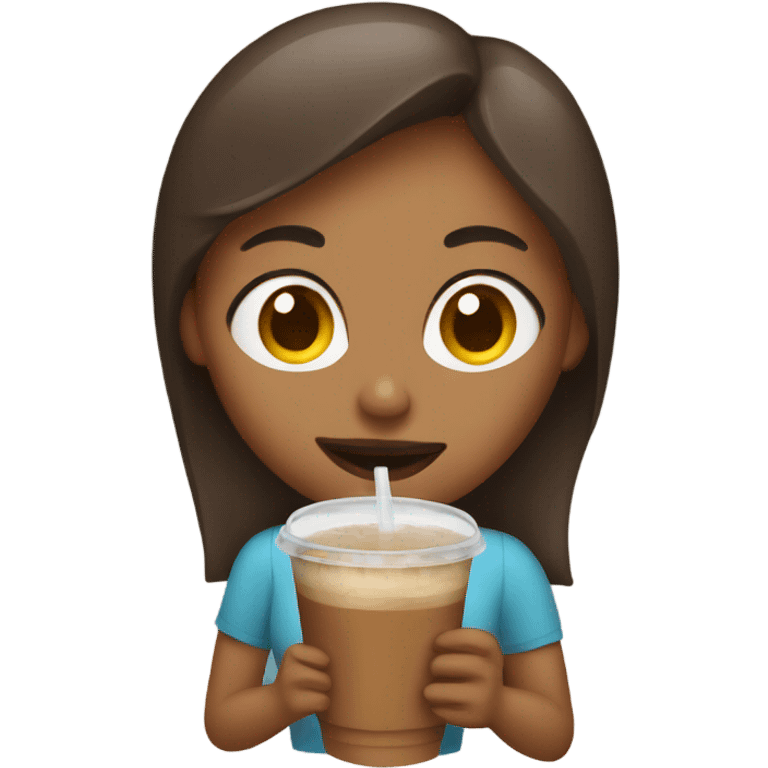 A woman eating iced coffee  emoji