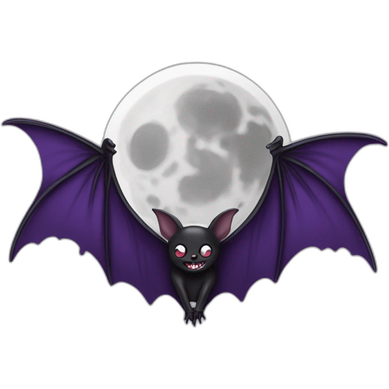 purple black vampire bat wings flying in front of large dripping grey crescent moon emoji