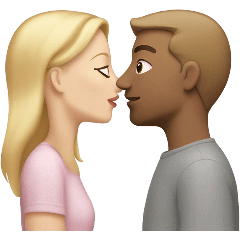 white woman with blonde hair and a light pink shirt kissing a white man with brown hair wearing a grey shirt emoji