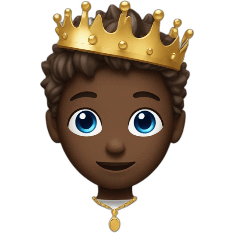 a chocolate skin boy with blue eyes and a crown of cryptocurrency emoji