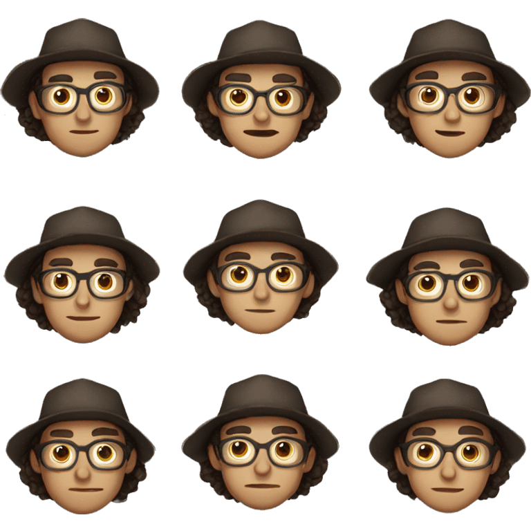 young professor no facial hair glasses with dark brown hair, wearing sweater and colonial hat emoji