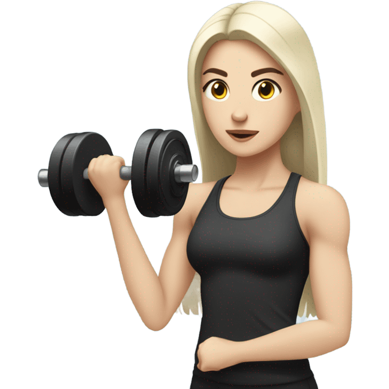 Pale girl with long black hair lifting weights emoji