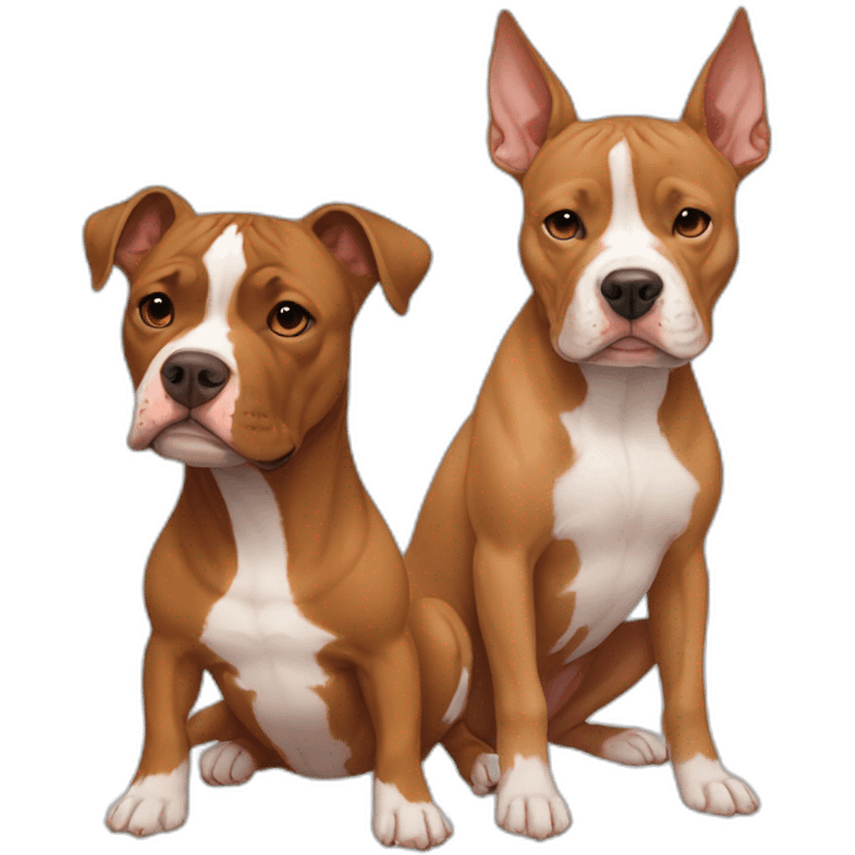 One fawn colored pitbull looks like a deer with white stripe on her face next to one copper colored pitbull boxer emoji