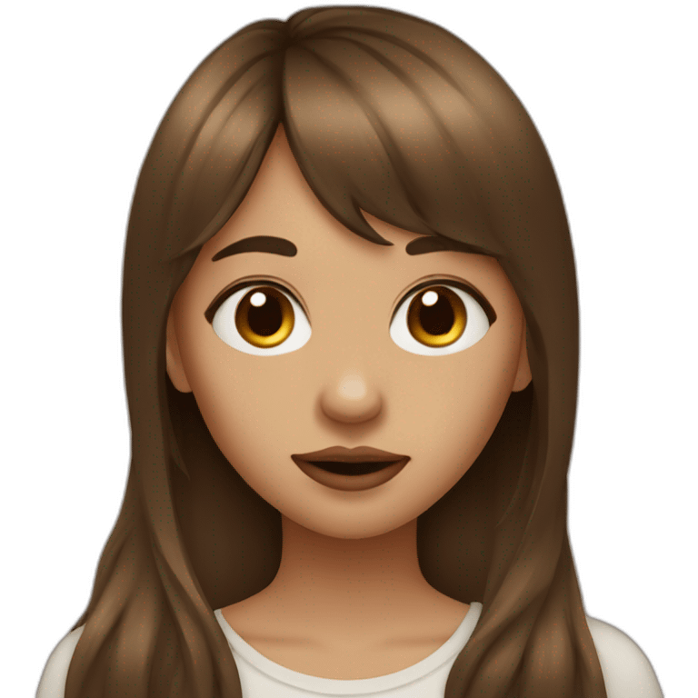 a girl with brown long hair and bangs and a septum ring in her nose emoji