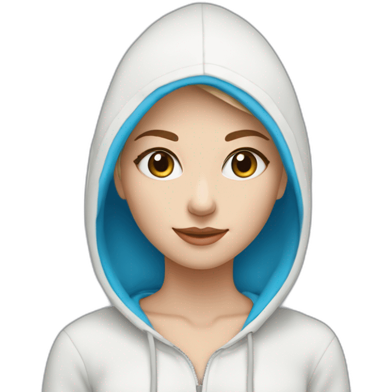 beautiful girl with computer,blue eyes,beautiful girl with short hair with computer,blue eyes,white skin, makeup, hoodie,short light-brown hair,code in background emoji