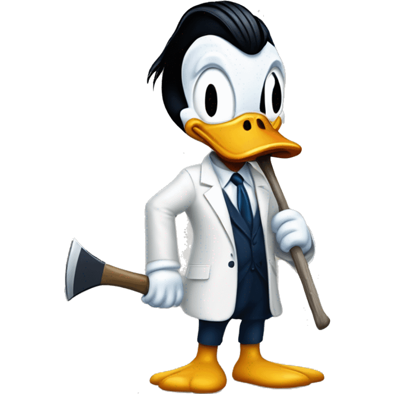 Donald Duck dressed as Patrick Bateman holding axe emoji