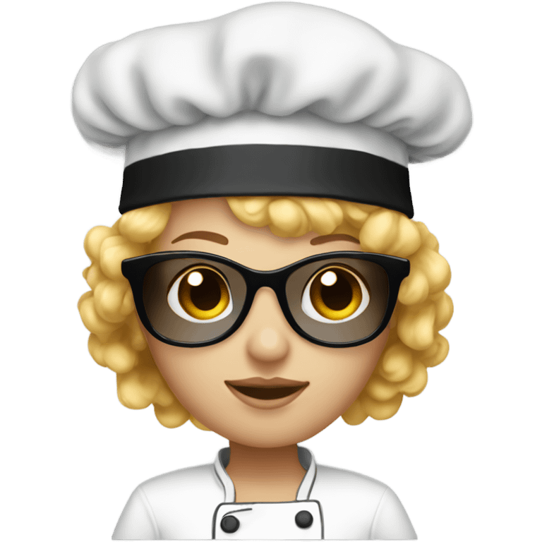 young white woman, with blond curly hair, sunglasses and chef toque emoji