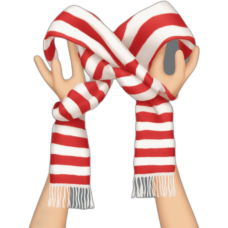 Red and white scarf held up by two hands emoji