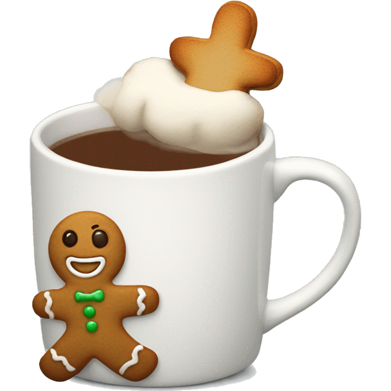 Hot drink in a mug with gingerbread man cookie  emoji