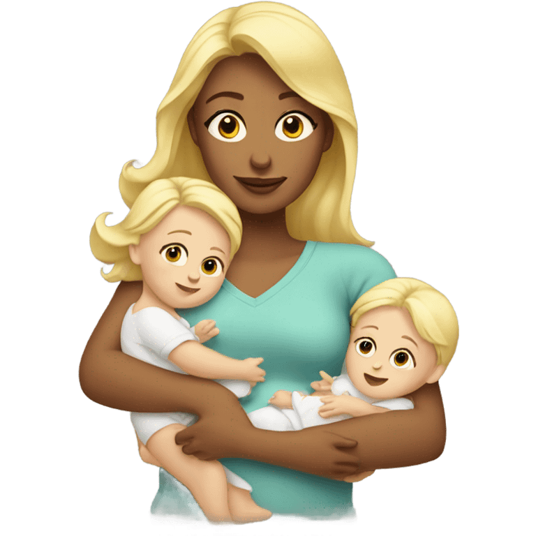 blonde woman holding three babies emoji