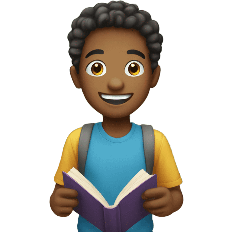 smiling boy with book outdoors emoji