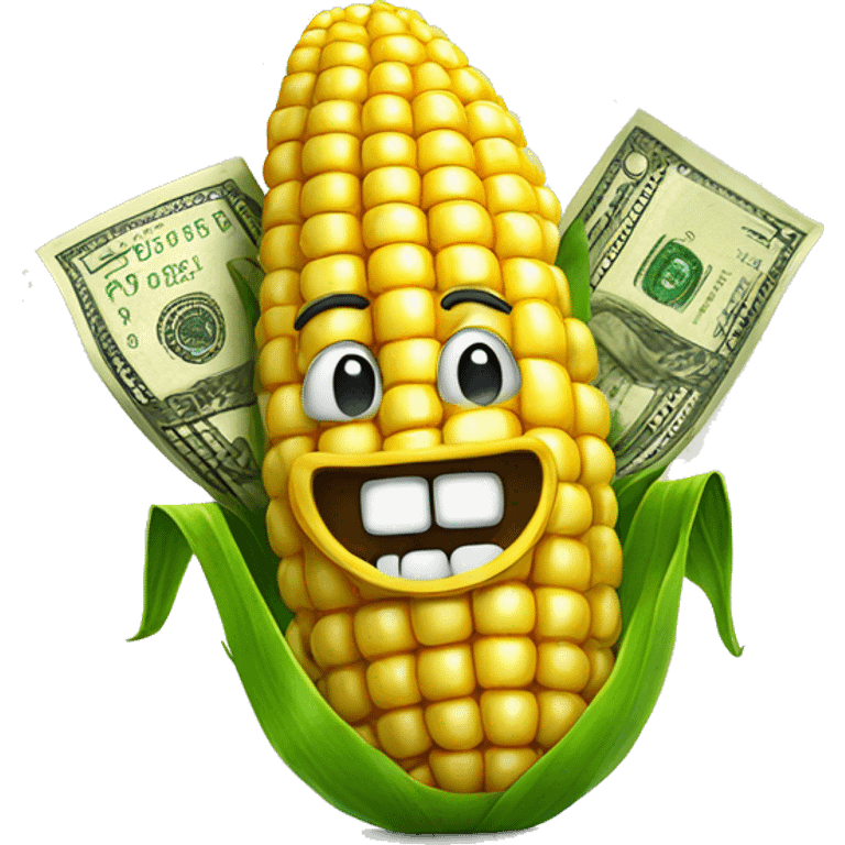 Corn with gold tooth holding money emoji