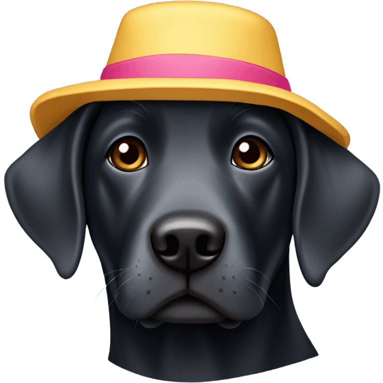 Black lab wearing a bucket hat emoji