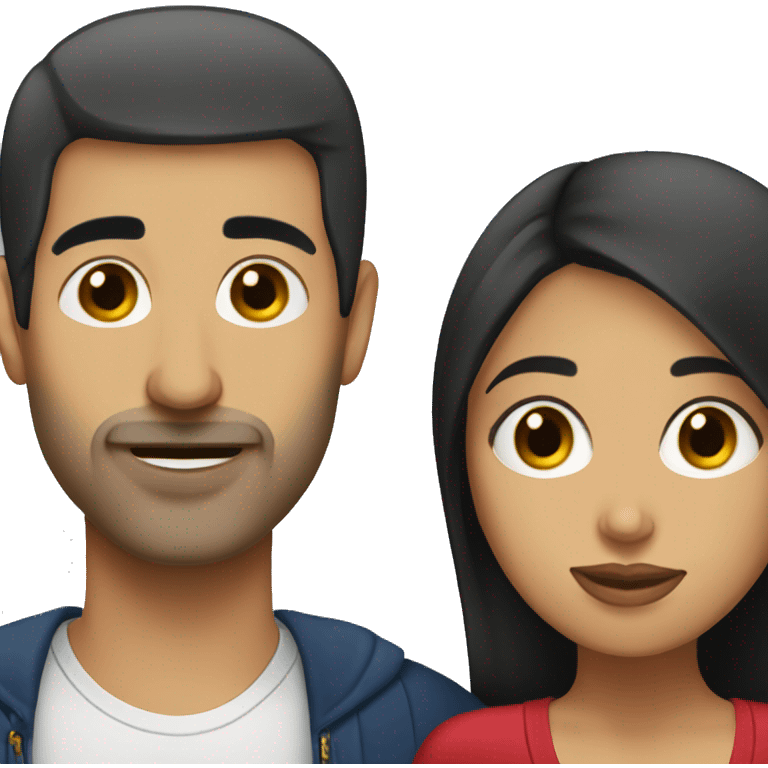 short venezuelan woman with long dark hair kissing tall bald american man emoji