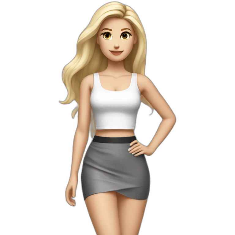 realist caucasian long straight blonde hair sexy woman white crop tank top gray tight mini skirt black high heel shoes full body emoji