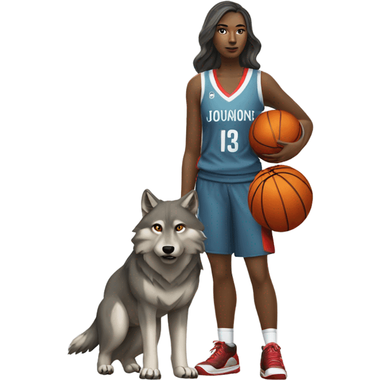 Grey wolf and female basketball player emoji