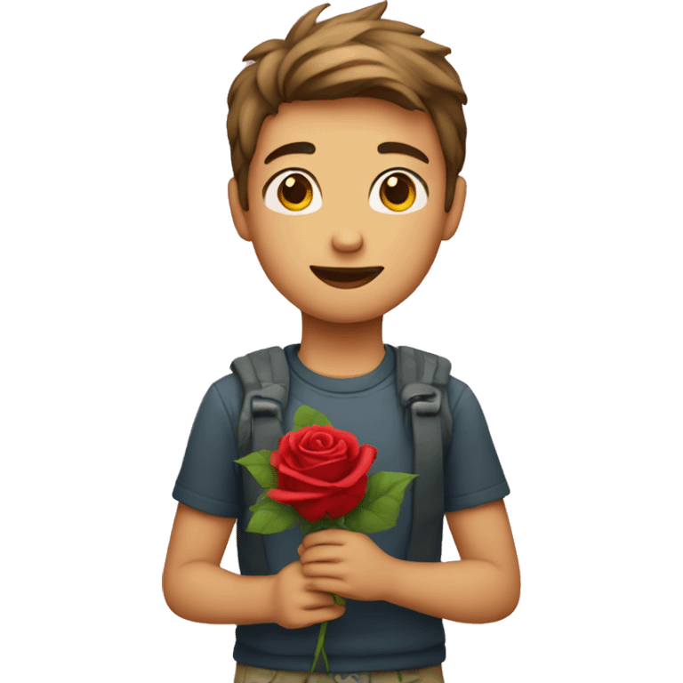 A boy holding a rose emoji