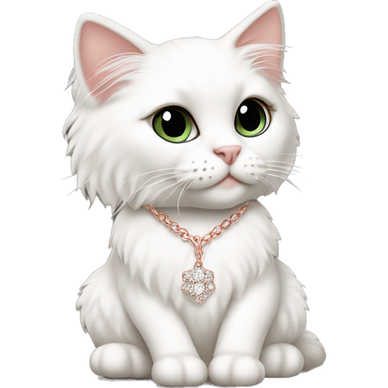 White rag doll cat with rose gold diamond necklace  emoji