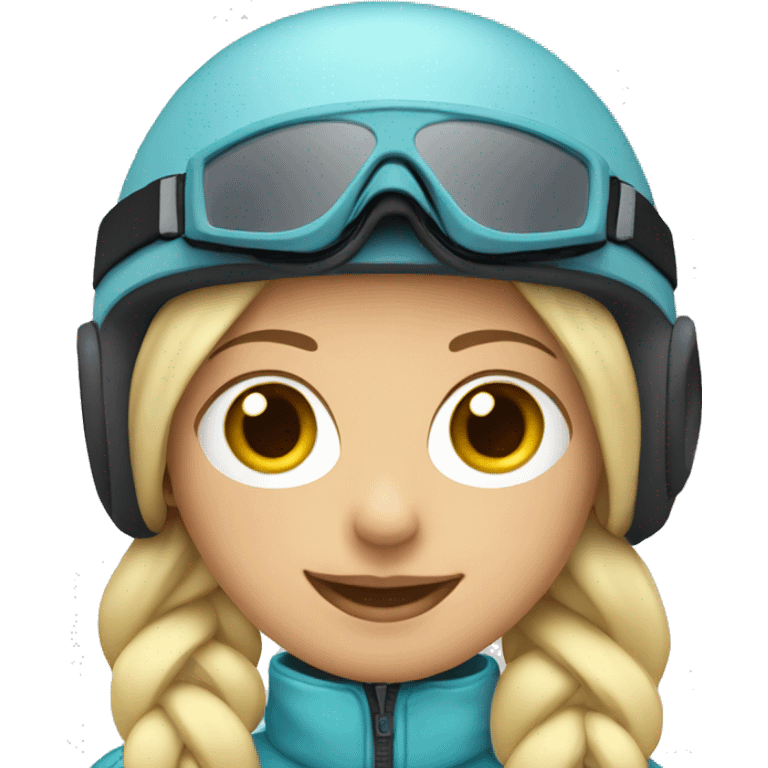 Blond girl with braids and a ski helmet and ski goggles  emoji