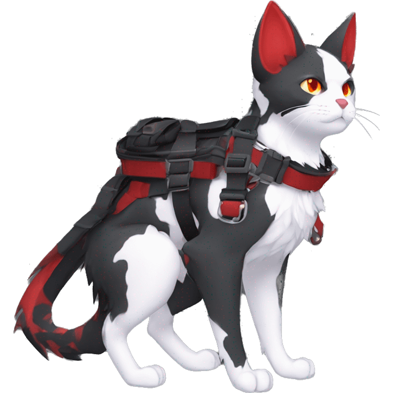 cool edgy black punk red ethereal fantasy nargacuga-bat-cat-Fakemon collar harness full body emoji