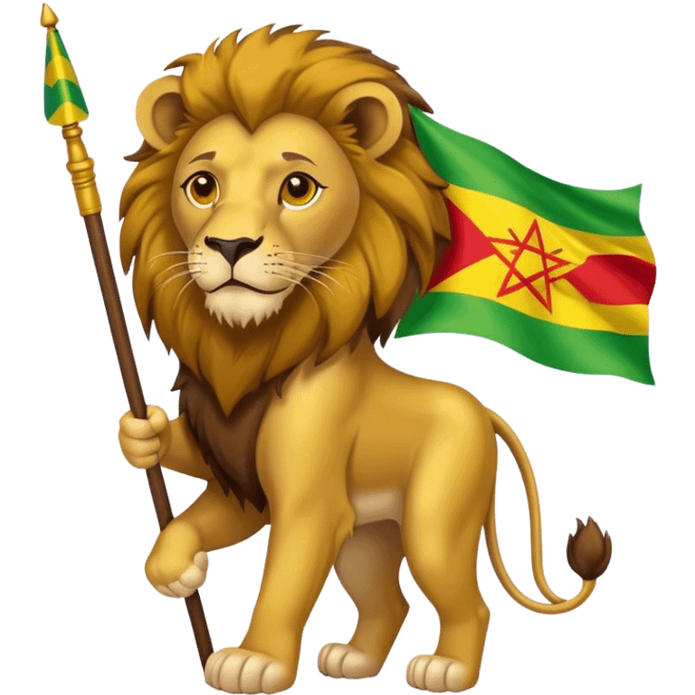 Lion carrying flag of ethiopia  emoji