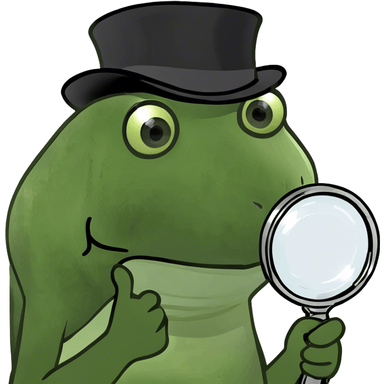 holding up a magnifying glass, wearing a tophat emoji