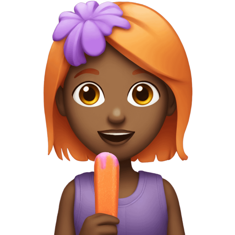 A girl with orange hair holding a purple popsicle  emoji