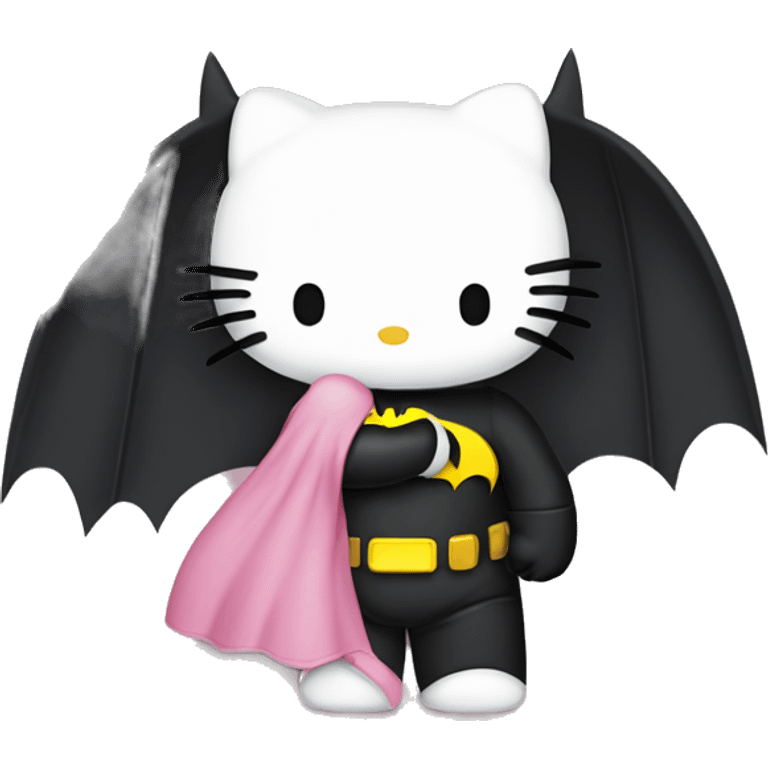 Hello kitty hugging Batman  emoji