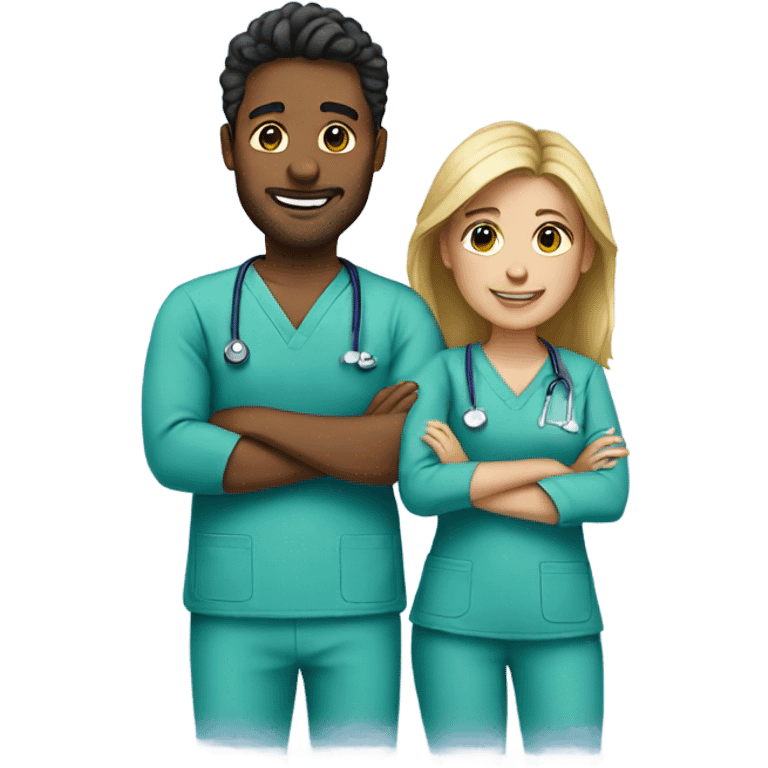 Couple wearing scrubs emoji