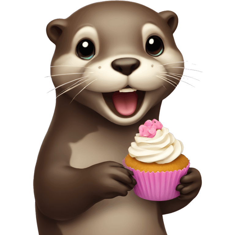 otter eating cupcake emoji